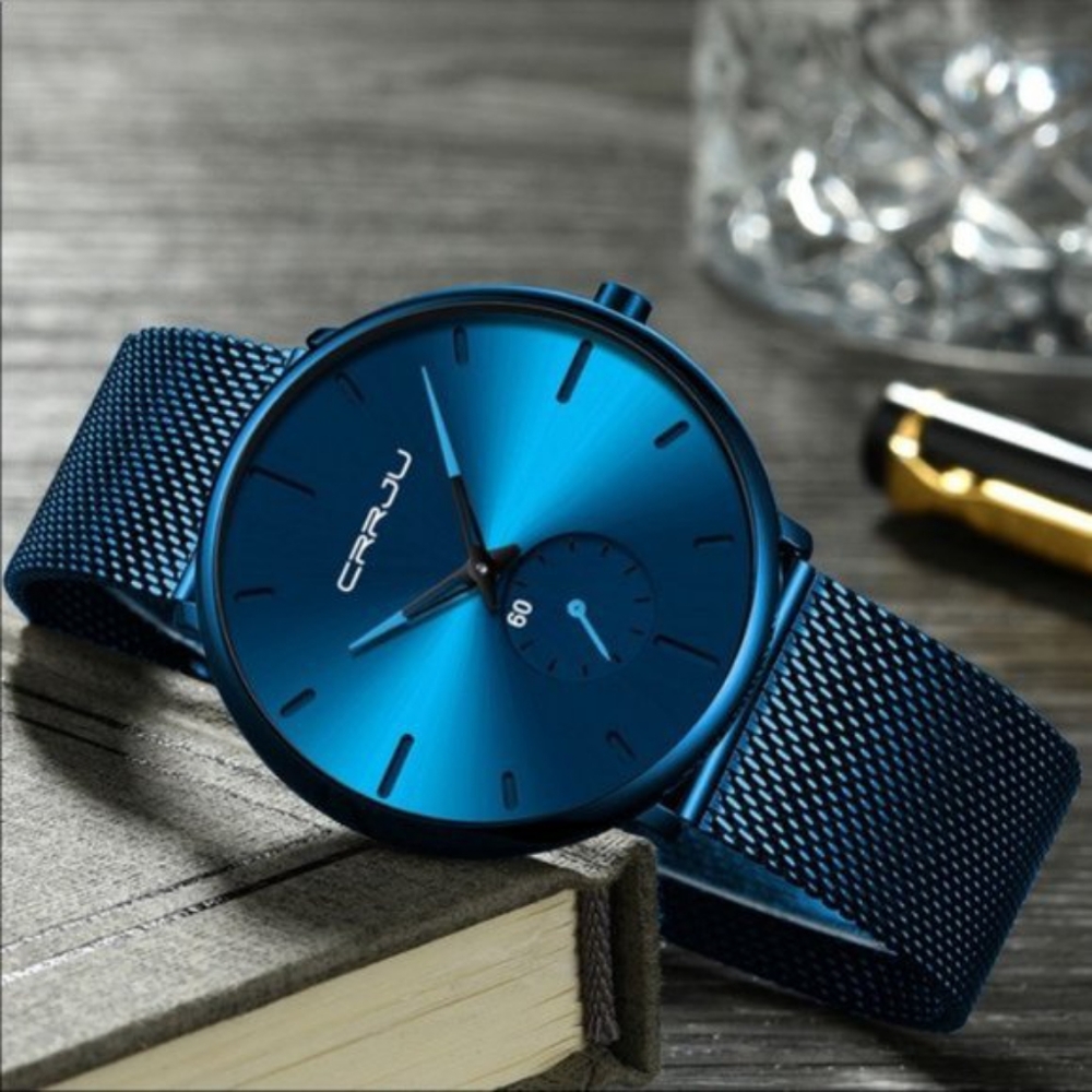 Slick Slim Mesh Steel Waterproof Blue Sport Watch - Picture 2 of 4